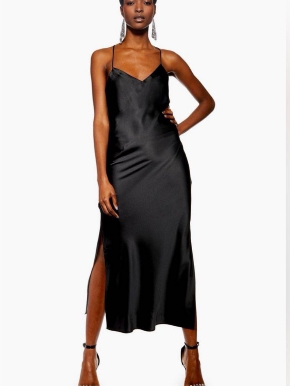 Topshop Black Satin Slip Midi Dress